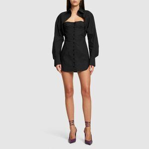 The Attico Mini Shirt Dress Corset Inset Black Size IT 46 US 10 NEW NWT